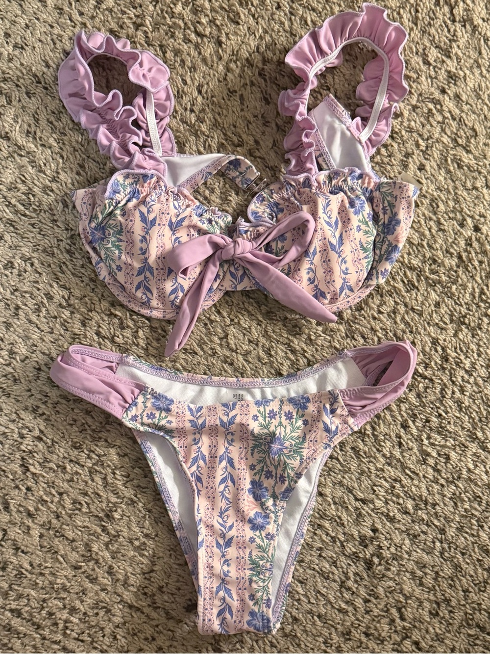 Lilac Floral Ruffle Bikini Set